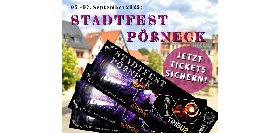 Drei Eintrittskarten, im Hintergrund verschwommen der Pößnecker Marktplatz