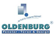 Schriftzug "Oldenburg" in grün-blau, darüber zwei Rechtecke und ein Punkt sowie der Slogan "der Punkt für modernes Wohnen"