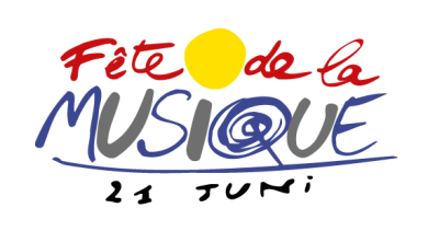 Fete de la Musique Logo Fete de la Musique in roter und blauer Schrift