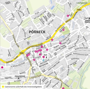 Stadtplan mit Lage der Gaststätten